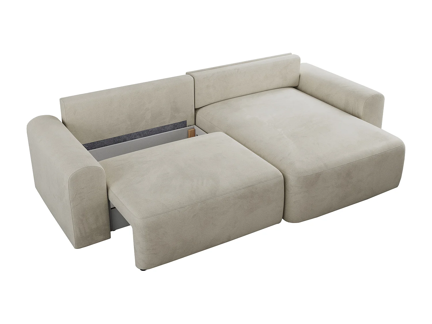 Ecksofa NELSON - Schlafcouch mit Armlehnen und Bettkasten, universelles L-förmige Ecksofa - Beige Velvet