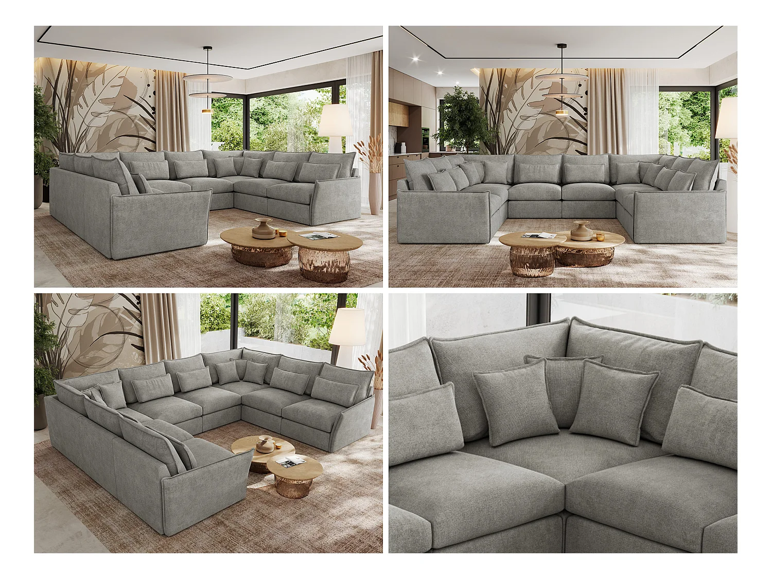 Ecksofa VERSO U8M - modulare U-förmige Ecke mit Armlehnen, Wohnlandschaft, Ecksofa XXL, lose Kissen - Hellgrau Struktur