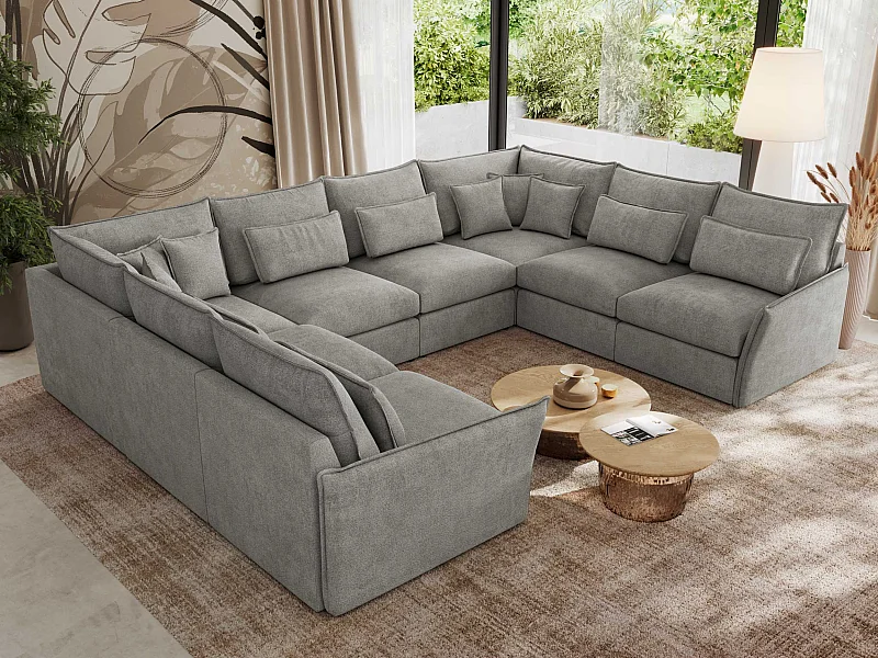 Ecksofa VERSO U8M - modulare U-förmige Ecke mit Armlehnen, Wohnlandschaft, Ecksofa XXL, lose Kissen - Hellgrau Struktur