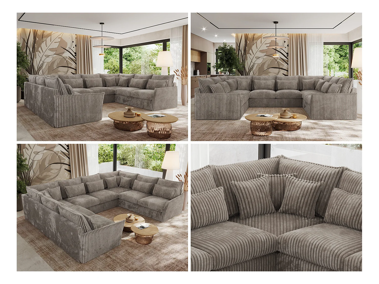 Ecksofa VERSO U8M - modulare U-förmige Ecke mit Armlehnen, Wohnlandschaft, Ecksofa XXL, lose Kissen - Hellbraun Cord