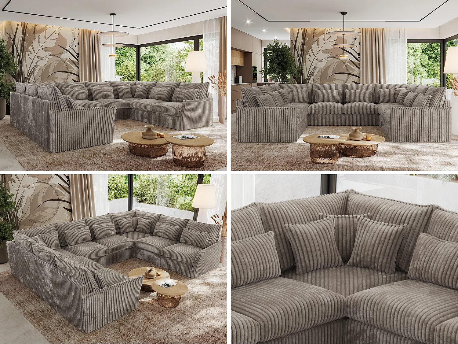 Ecksofa VERSO U8M - modulare U-förmige Ecke mit Armlehnen, Wohnlandschaft, Ecksofa XXL, lose Kissen - Hellbraun Cord