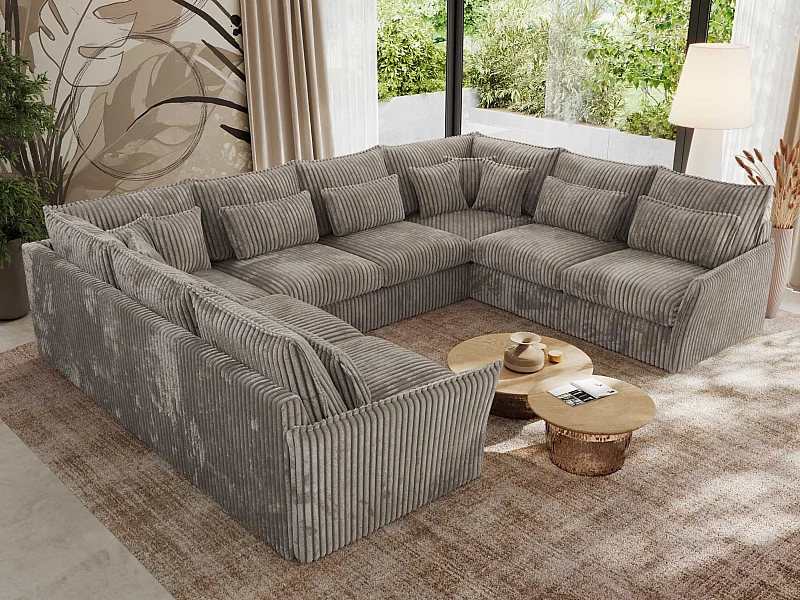 Ecksofa VERSO U8M - modulare U-förmige Ecke mit Armlehnen, Wohnlandschaft, Ecksofa XXL, lose Kissen - Hellbraun Cord