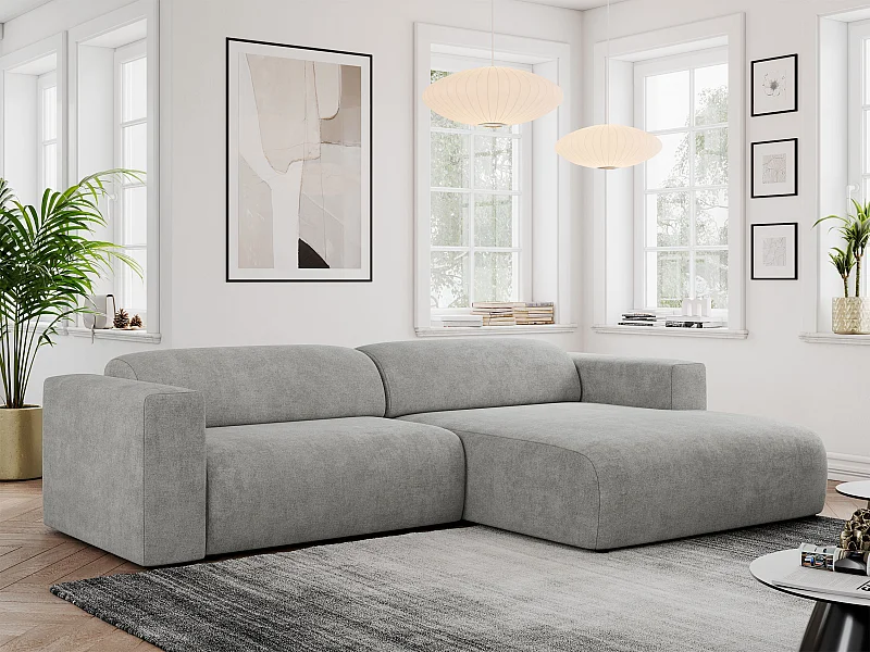 Ecksofa PASADENA - mit Armlehnen, Wohnlandschaft, freistehendes Sofa, große Ecke - Hellgrau Stukture - Ecke Rechts