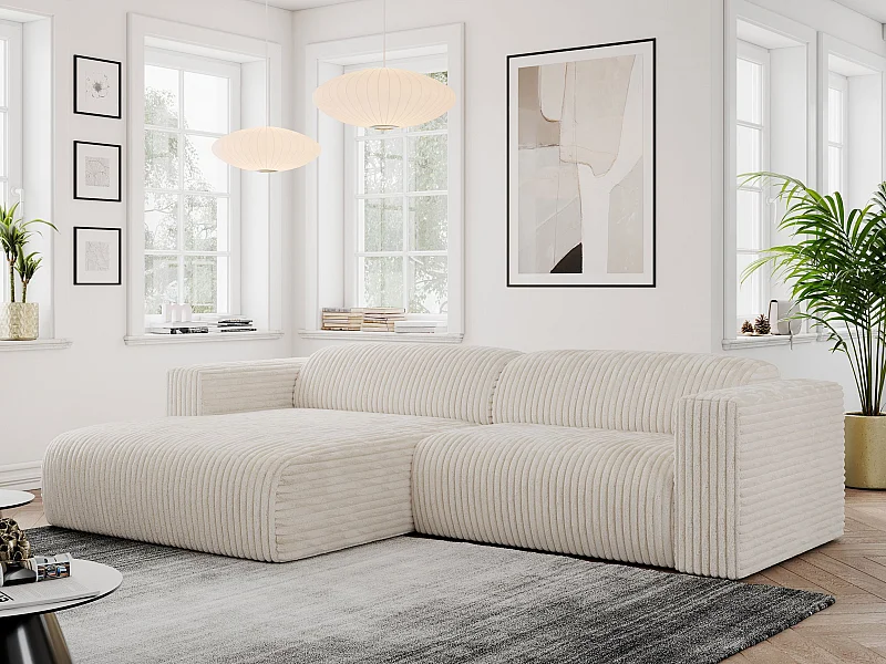 Ecksofa PASADENA - mit Armlehnen, Wohnlandschaft, freistehendes Sofa, große Ecke - Beige Cord - Ecke Links