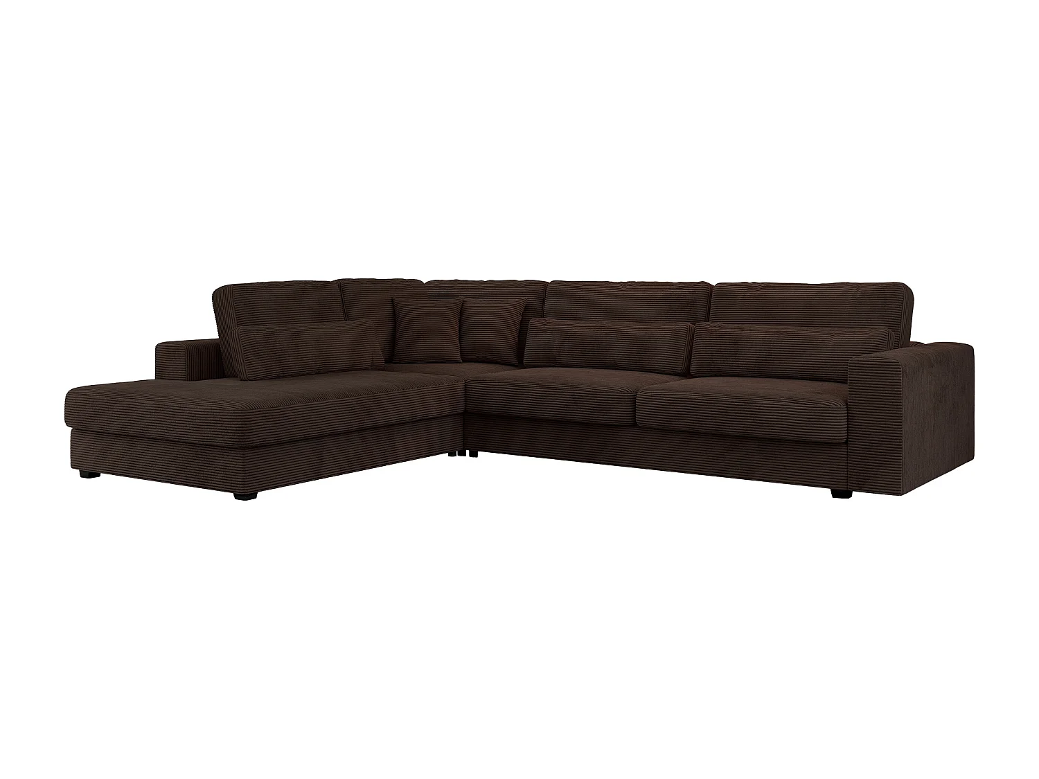 Ecksofa SAVONA - mit Armlehnen, lose Kissen, große L-förmige Ecke, Wohnlandschaft - Braun Cord - Ecke Links