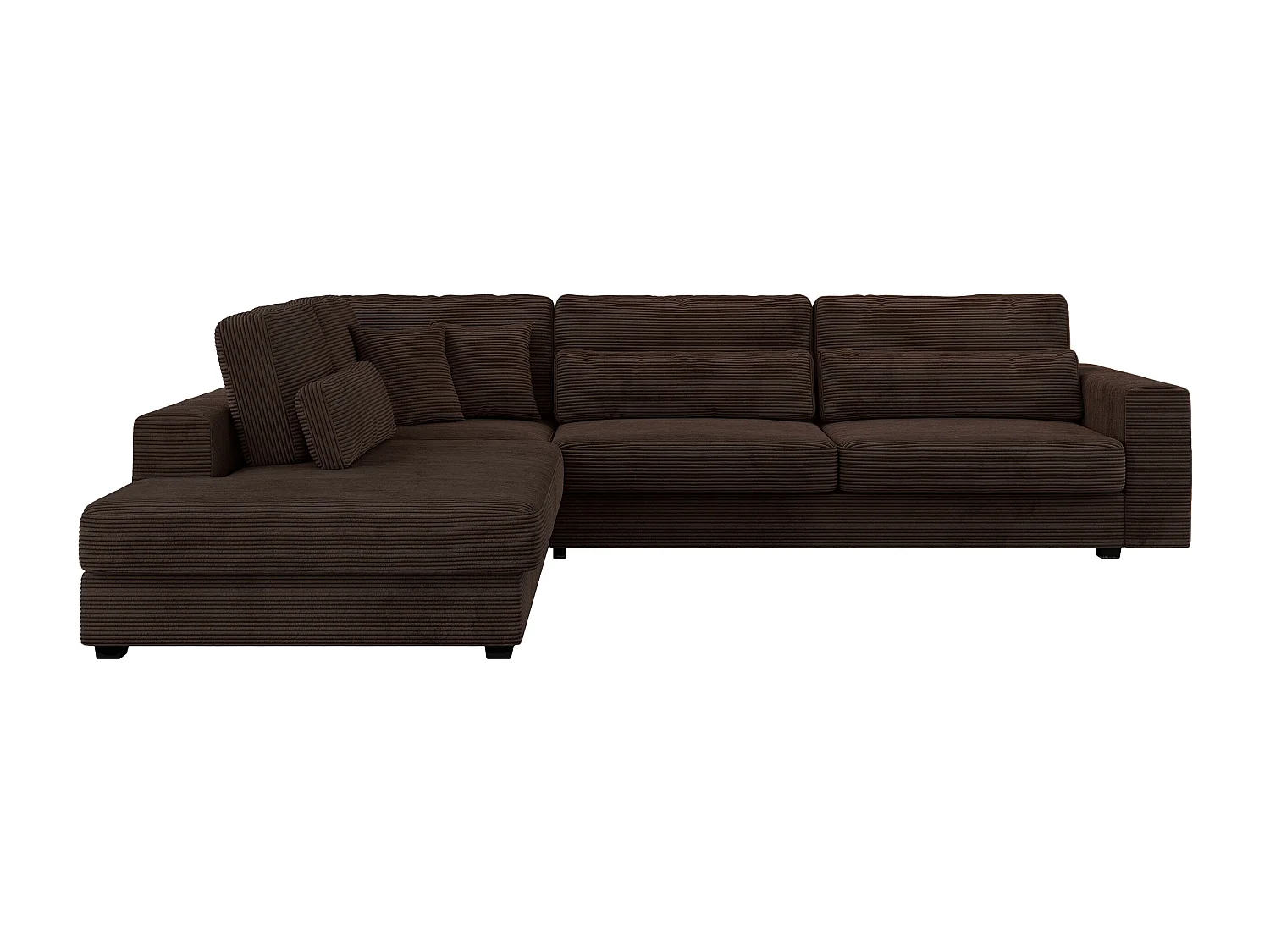 Ecksofa SAVONA - mit Armlehnen, lose Kissen, große L-förmige Ecke, Wohnlandschaft - Braun Cord - Ecke Links