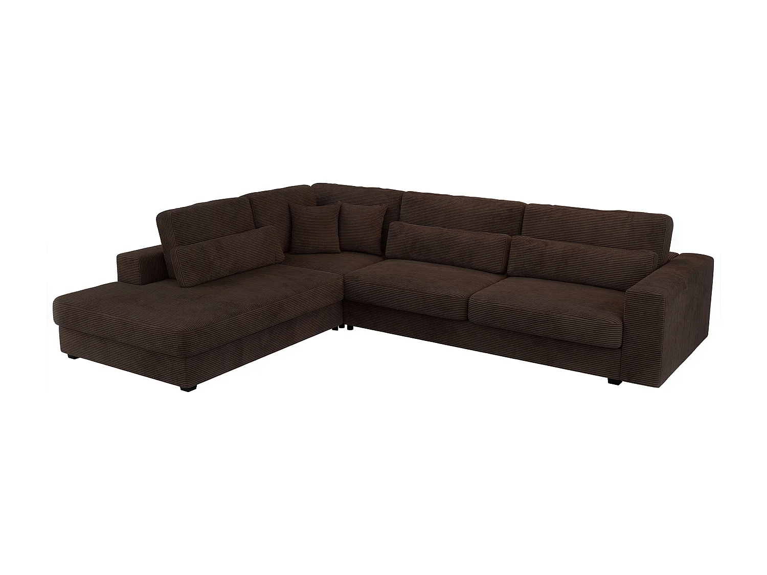 Ecksofa SAVONA - mit Armlehnen, lose Kissen, große L-förmige Ecke, Wohnlandschaft - Braun Cord - Ecke Links