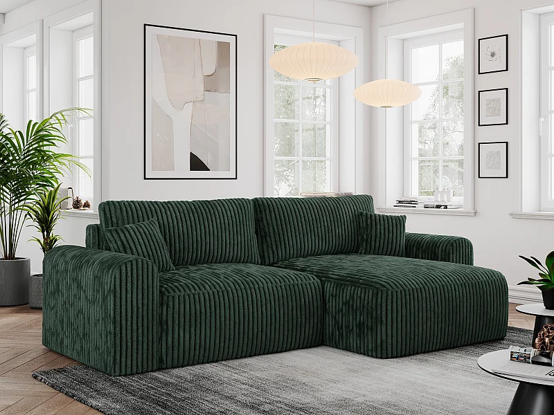 Ecksofa NELSON - Schlafcouch mit Armlehnen und Bettkasten, universelles L-förmige Ecksofa - Grün Cord