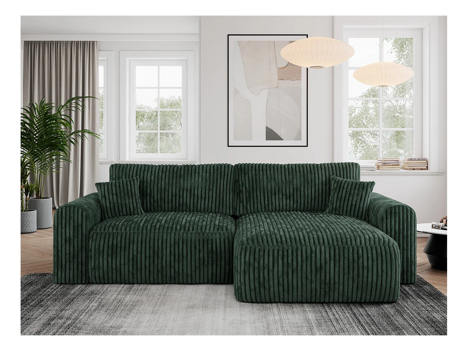 Ecksofa NELSON - Schlafcouch mit Armlehnen und Bettkasten, universelles L-förmige Ecksofa - Grün Cord