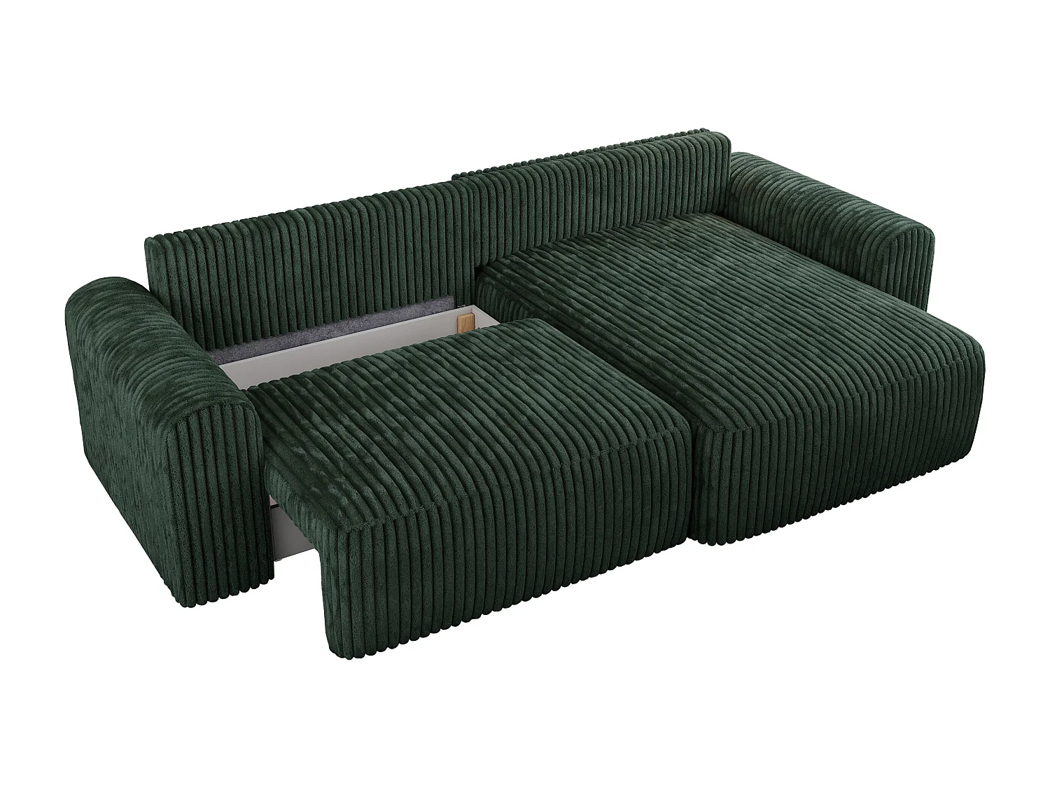 Ecksofa NELSON - Schlafcouch mit Armlehnen und Bettkasten, universelles L-förmige Ecksofa - Grün Cord