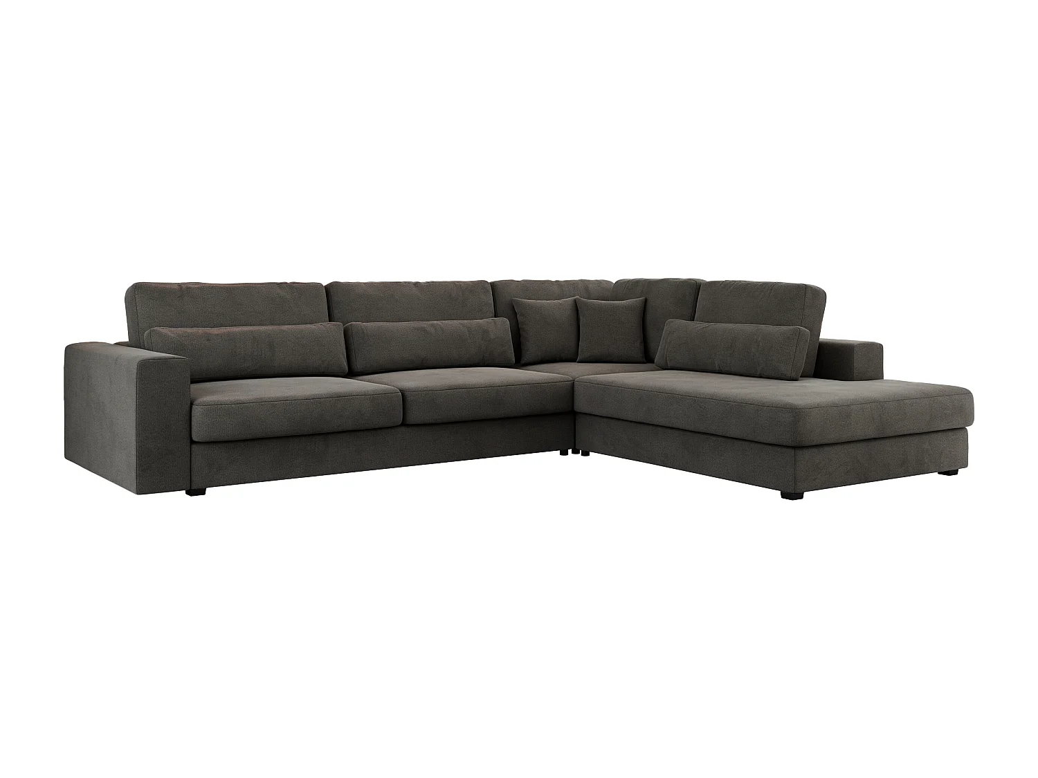 Ecksofa SAVONA - mit Armlehnen, lose Kissen, große L-förmige Ecke, Wohnlandschaft - Dunkelgrau Velvet - Ecke Rechts