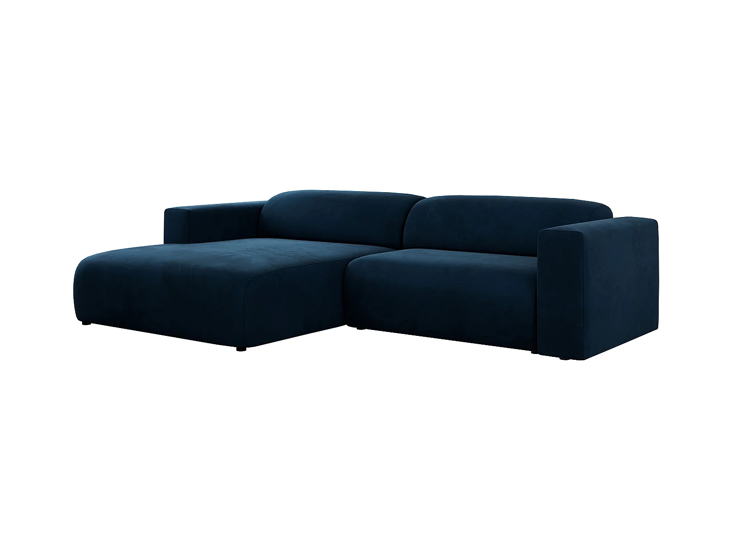Ecksofa PASADENA - mit Armlehnen, Wohnlandschaft, freistehendes Sofa, große Ecke - Dunkelblau Velvet - Ecke Links