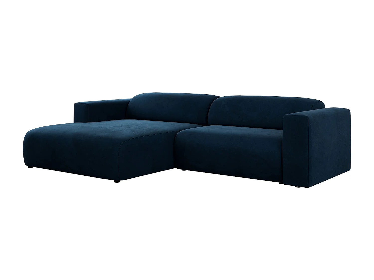 Ecksofa PASADENA - mit Armlehnen, Wohnlandschaft, freistehendes Sofa, große Ecke - Dunkelblau Velvet - Ecke Links