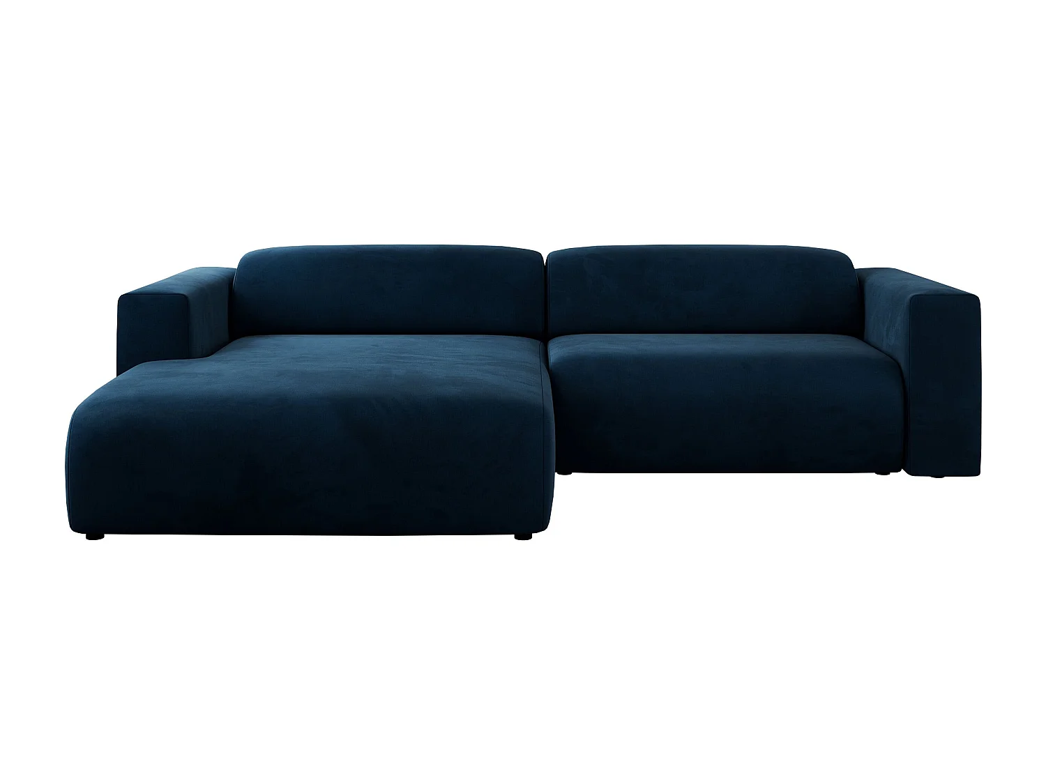 Ecksofa PASADENA - mit Armlehnen, Wohnlandschaft, freistehendes Sofa, große Ecke - Dunkelblau Velvet - Ecke Links