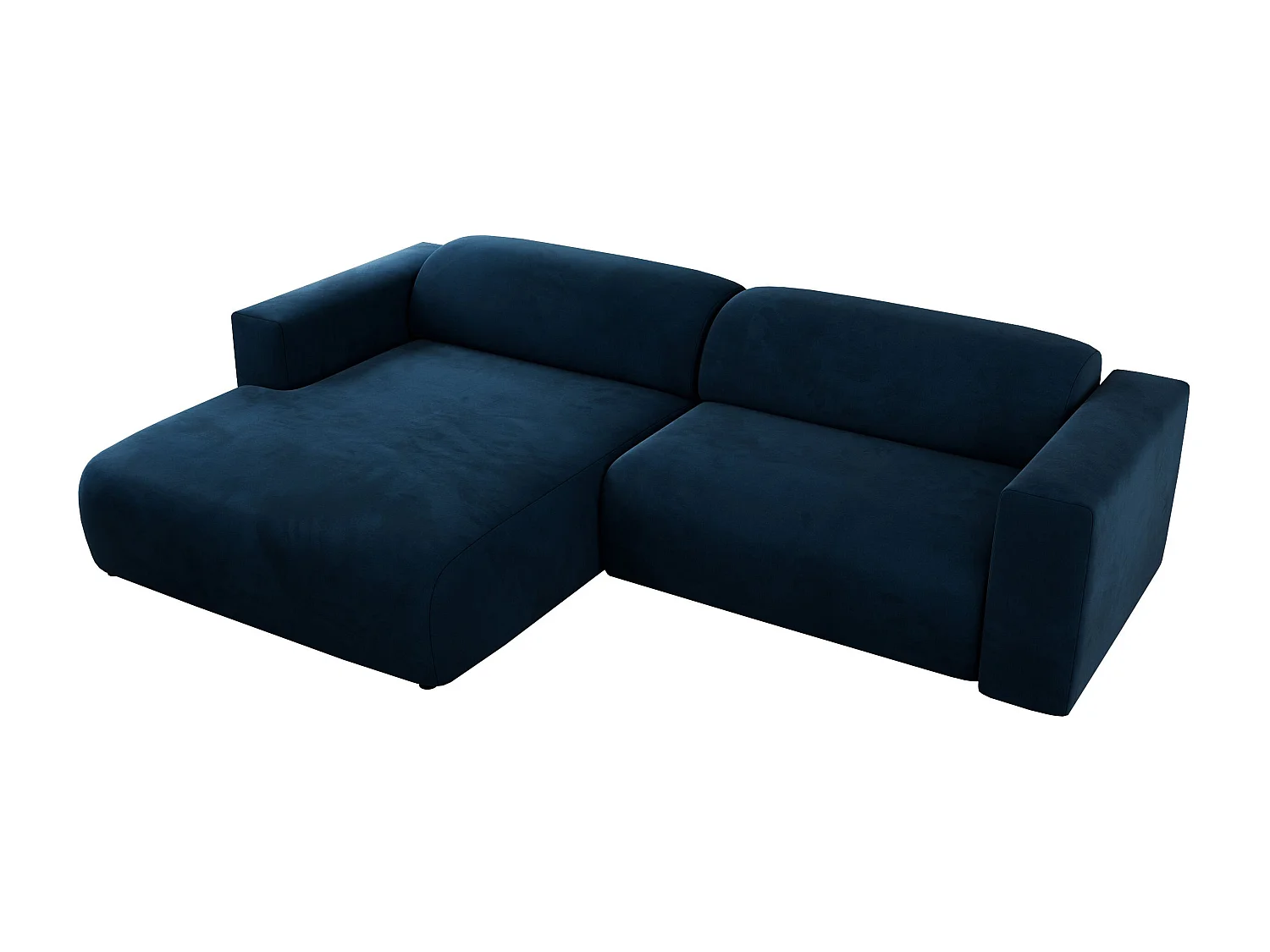 Ecksofa PASADENA - mit Armlehnen, Wohnlandschaft, freistehendes Sofa, große Ecke - Dunkelblau Velvet - Ecke Links