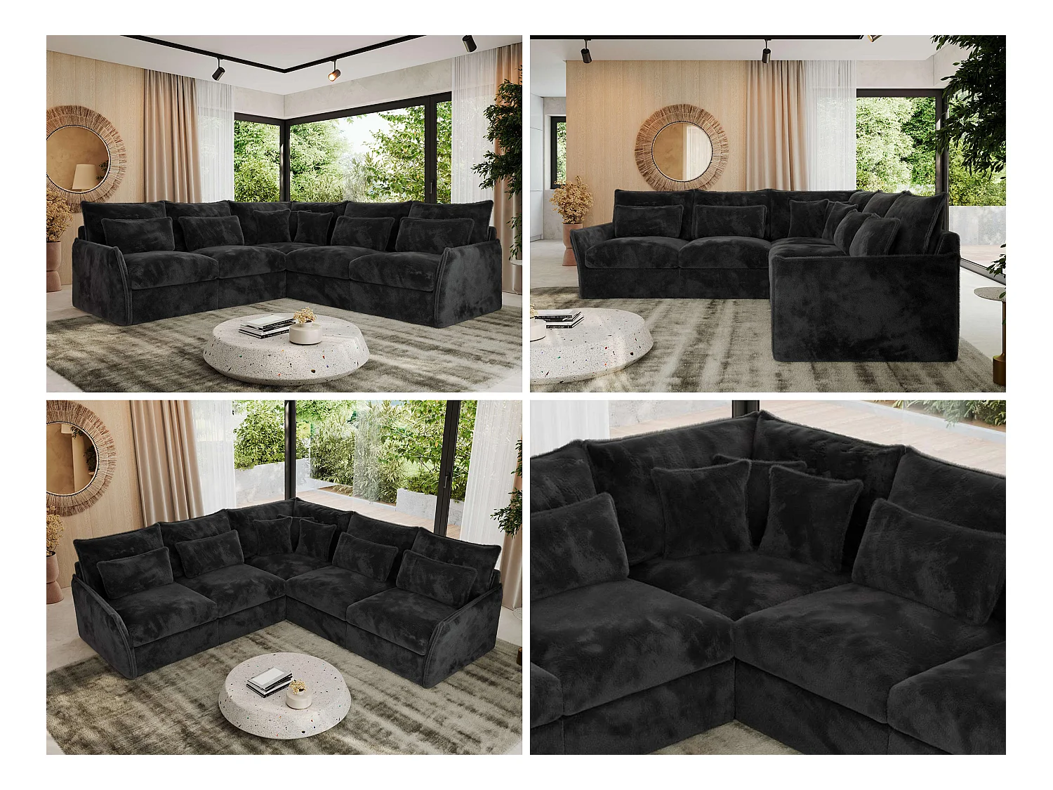 Ecksofa VERSO - modulare L-förmige Ecke, lose Kissen, Wohnlandschaft - Dunkelgrau Plüsch