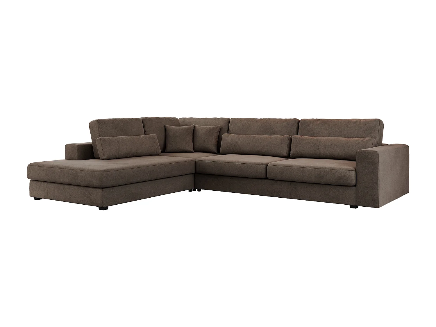 Ecksofa SAVONA - mit Armlehnen, lose Kissen, große L-förmige Ecke, Wohnlandschaft - Braun Velvet - Ecke Links