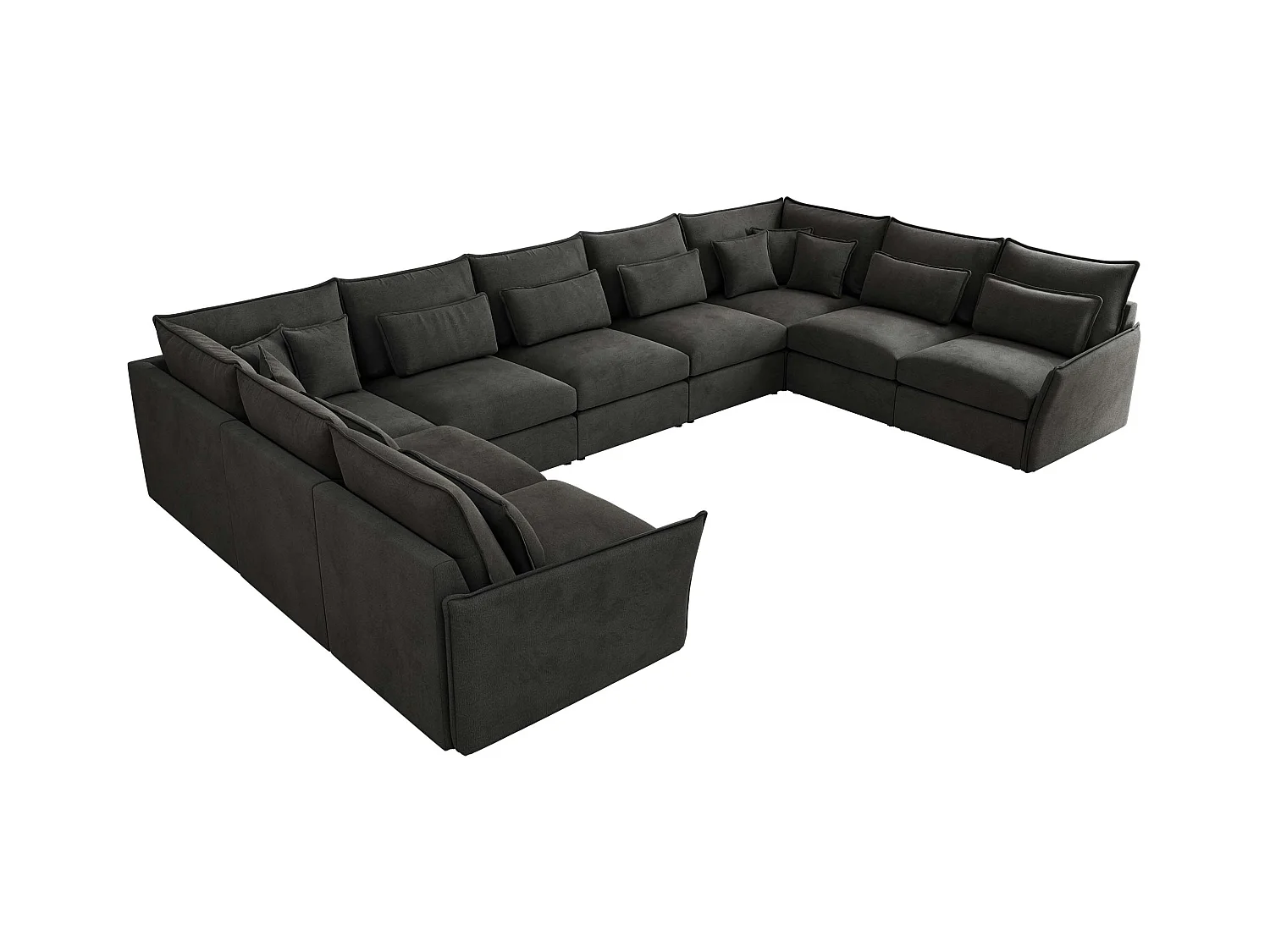 Ecksofa VERSO U9M - XXL Wohnlandschaft Ecke, modulare, Armlehnen und lose Kissen - Dunkelgrau Velvet