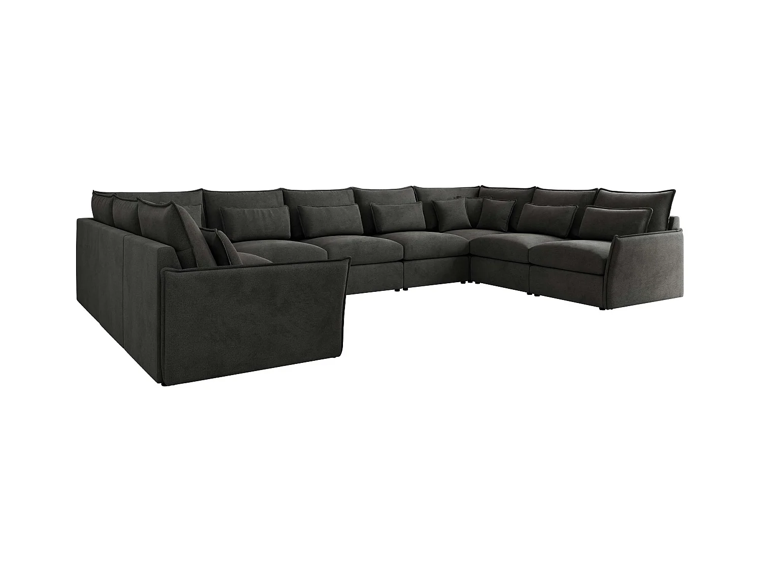 Ecksofa VERSO U9M - XXL Wohnlandschaft Ecke, modulare, Armlehnen und lose Kissen - Dunkelgrau Velvet