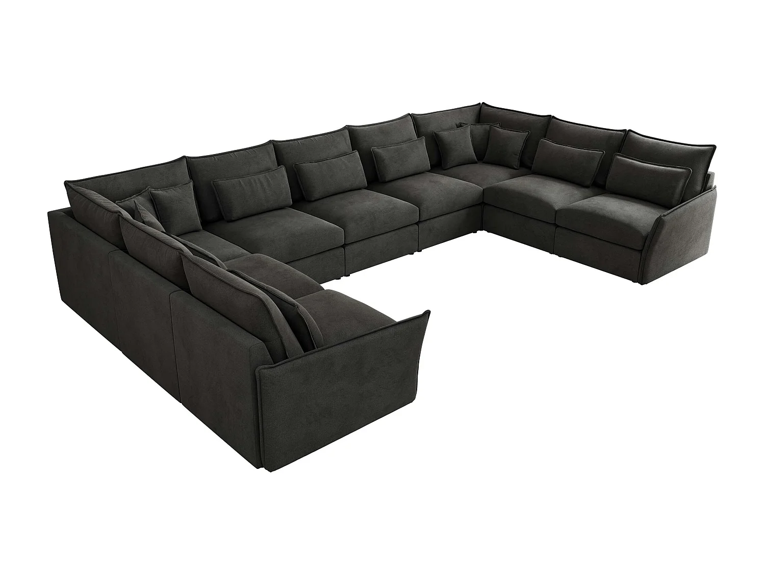 Ecksofa VERSO U9M - XXL Wohnlandschaft Ecke, modulare, Armlehnen und lose Kissen - Dunkelgrau Velvet