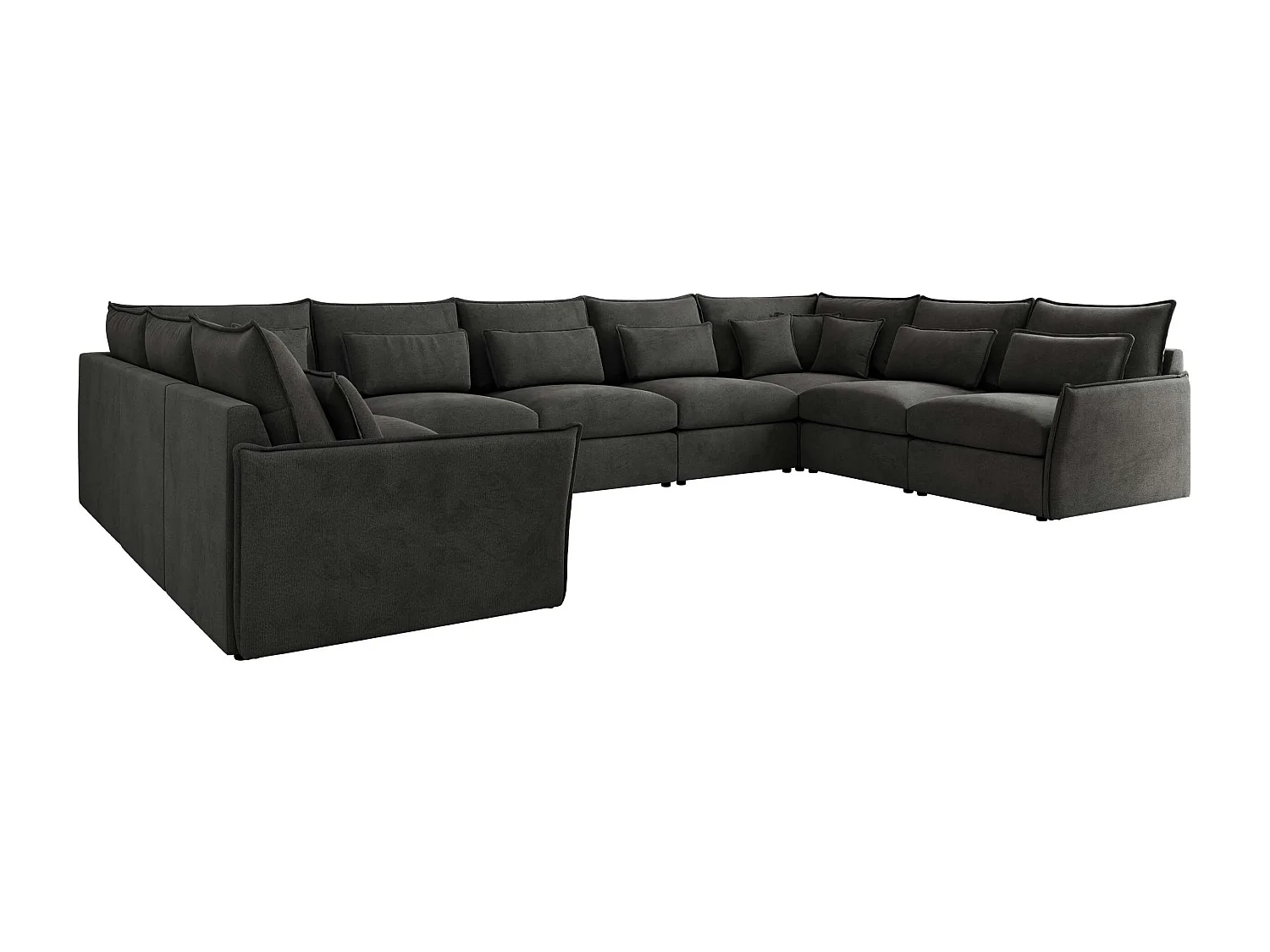 Ecksofa VERSO U9M - XXL Wohnlandschaft Ecke, modulare, Armlehnen und lose Kissen - Dunkelgrau Velvet
