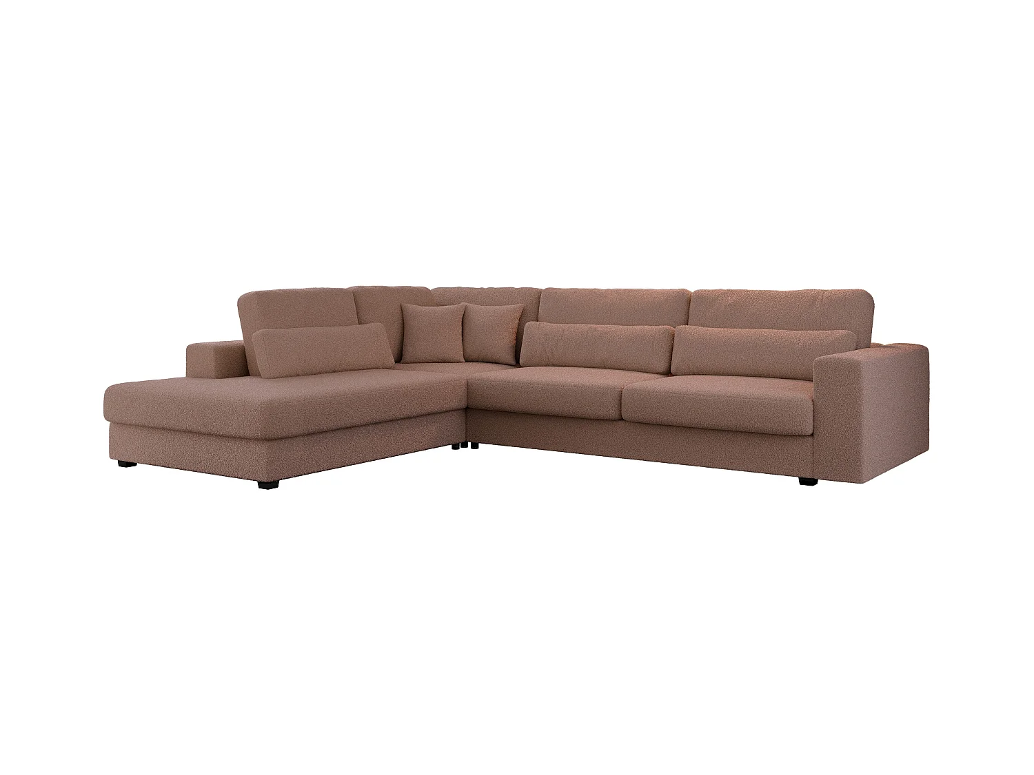 Ecksofa SAVONA - mit Armlehnen, lose Kissen, große L-förmige Ecke, Wohnlandschaft - Rosa Boucle - Ecke Links