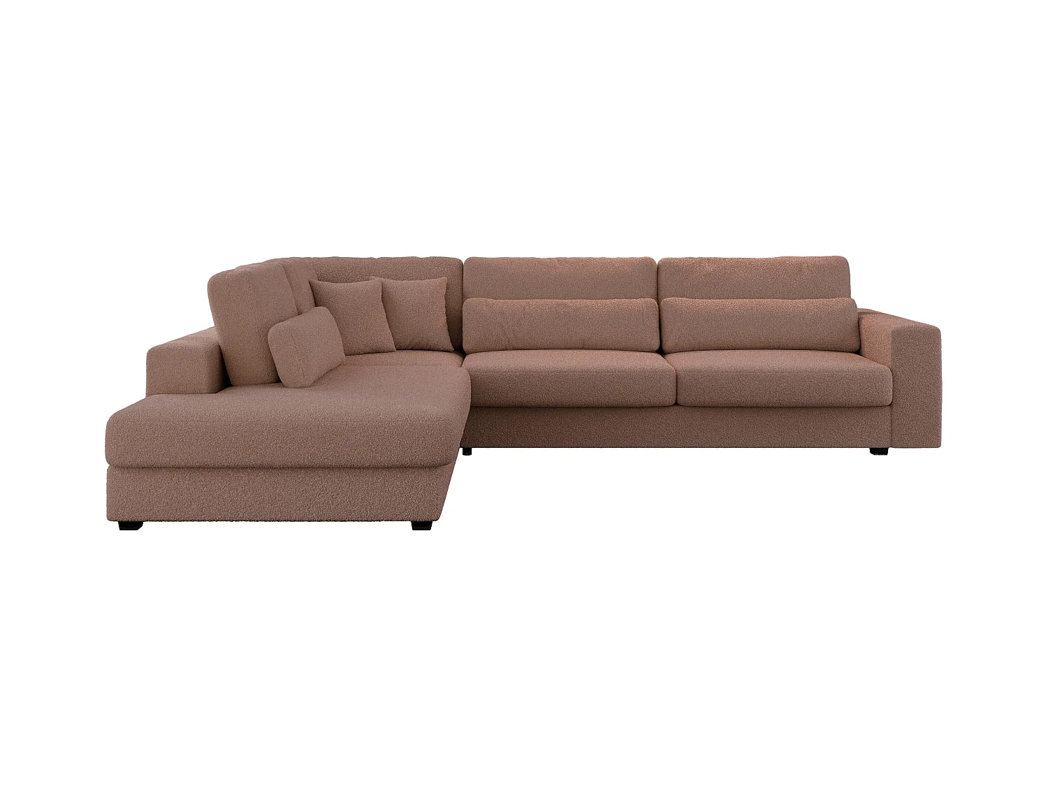 Ecksofa SAVONA - mit Armlehnen, lose Kissen, große L-förmige Ecke, Wohnlandschaft - Rosa Boucle - Ecke Links