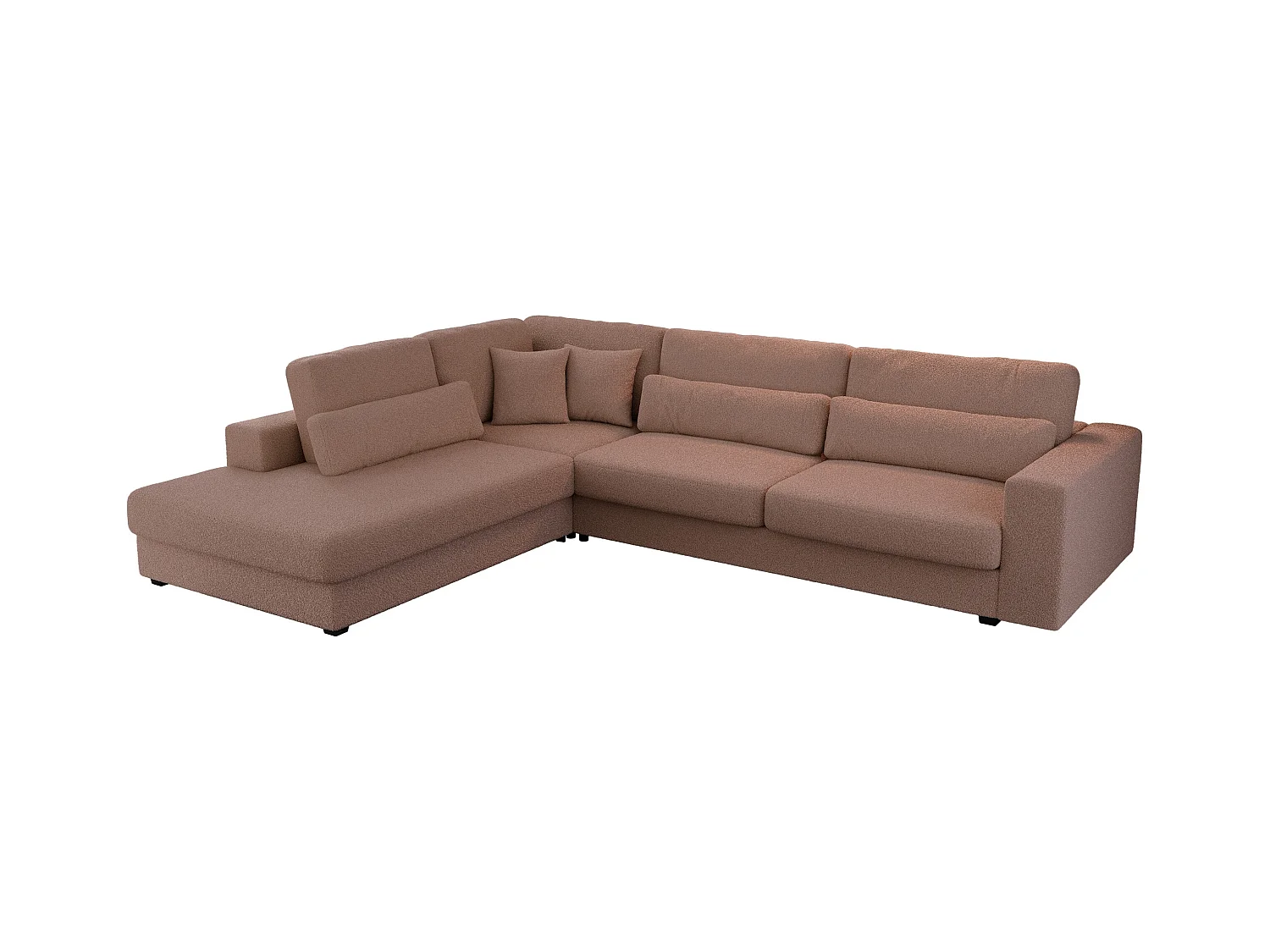Ecksofa SAVONA - mit Armlehnen, lose Kissen, große L-förmige Ecke, Wohnlandschaft - Rosa Boucle - Ecke Links