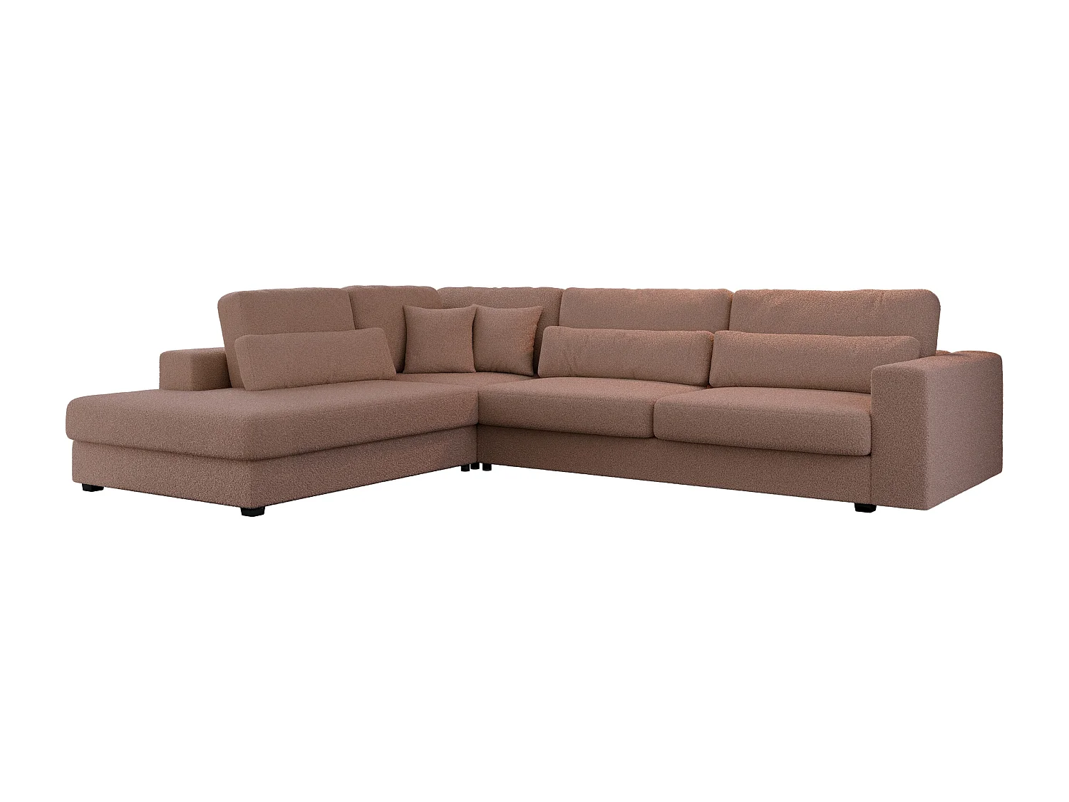 Ecksofa SAVONA - mit Armlehnen, lose Kissen, große L-förmige Ecke, Wohnlandschaft - Rosa Boucle - Ecke Links