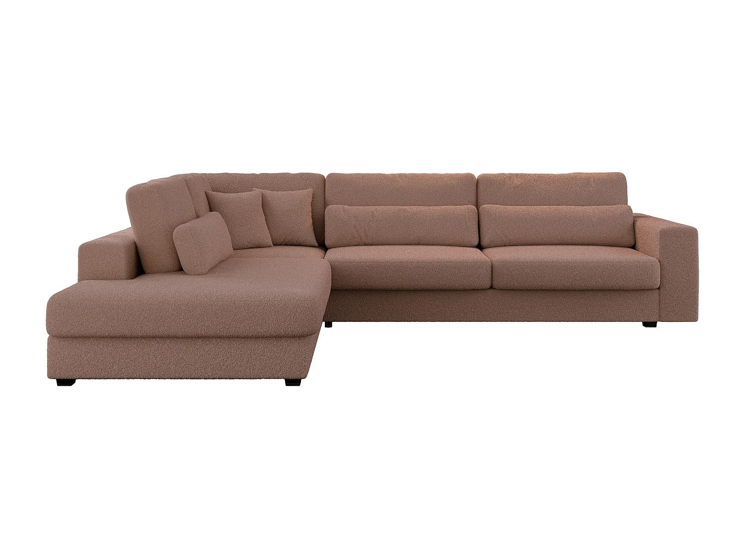 Ecksofa SAVONA - mit Armlehnen, lose Kissen, große L-förmige Ecke, Wohnlandschaft - Rosa Boucle - Ecke Links