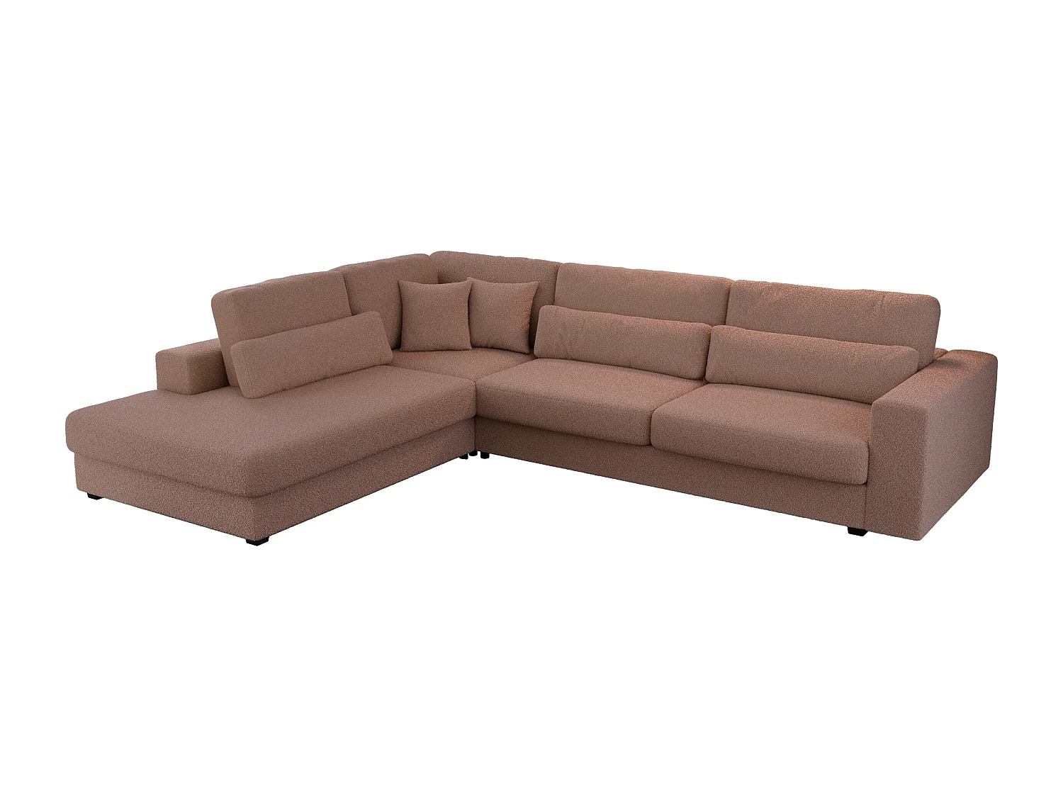 Ecksofa SAVONA - mit Armlehnen, lose Kissen, große L-förmige Ecke, Wohnlandschaft - Rosa Boucle - Ecke Links