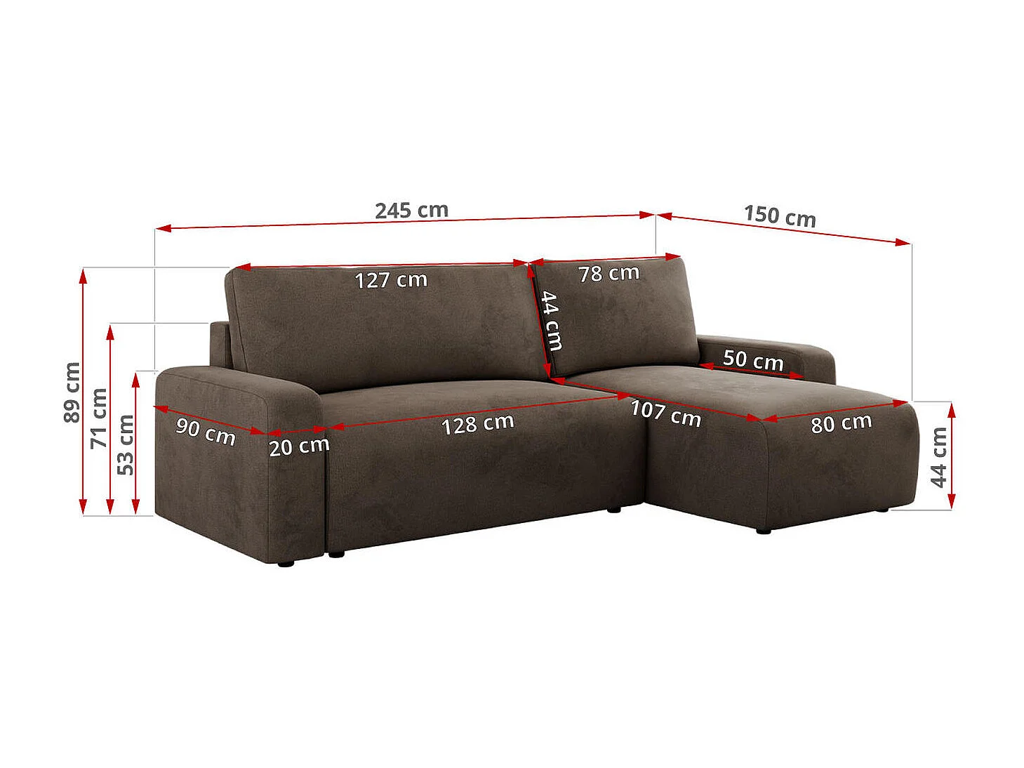 Ecksofa ARGOS - mit Schlaffunktion, Sofa mit armlehnen, Bettkasten, 3-Sitzer Sofa - Braun Velvet