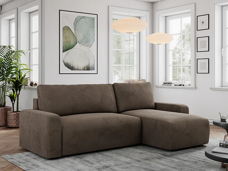 Ecksofa ARGOS - mit Schlaffunktion, Sofa mit armlehnen, Bettkasten, 3-Sitzer Sofa - Braun Velvet