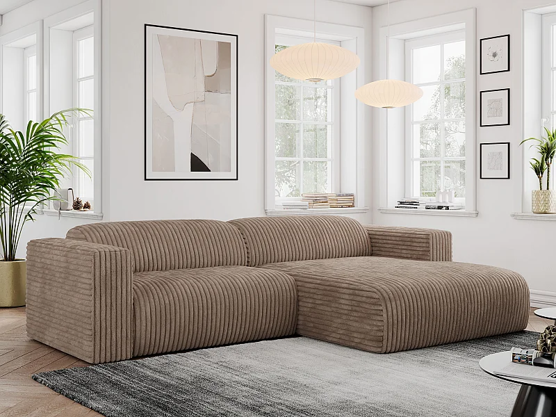 Ecksofa PASADENA - mit Armlehnen, Wohnlandschaft, freistehendes Sofa, große Ecke - Braun Cord - Ecke Rechts