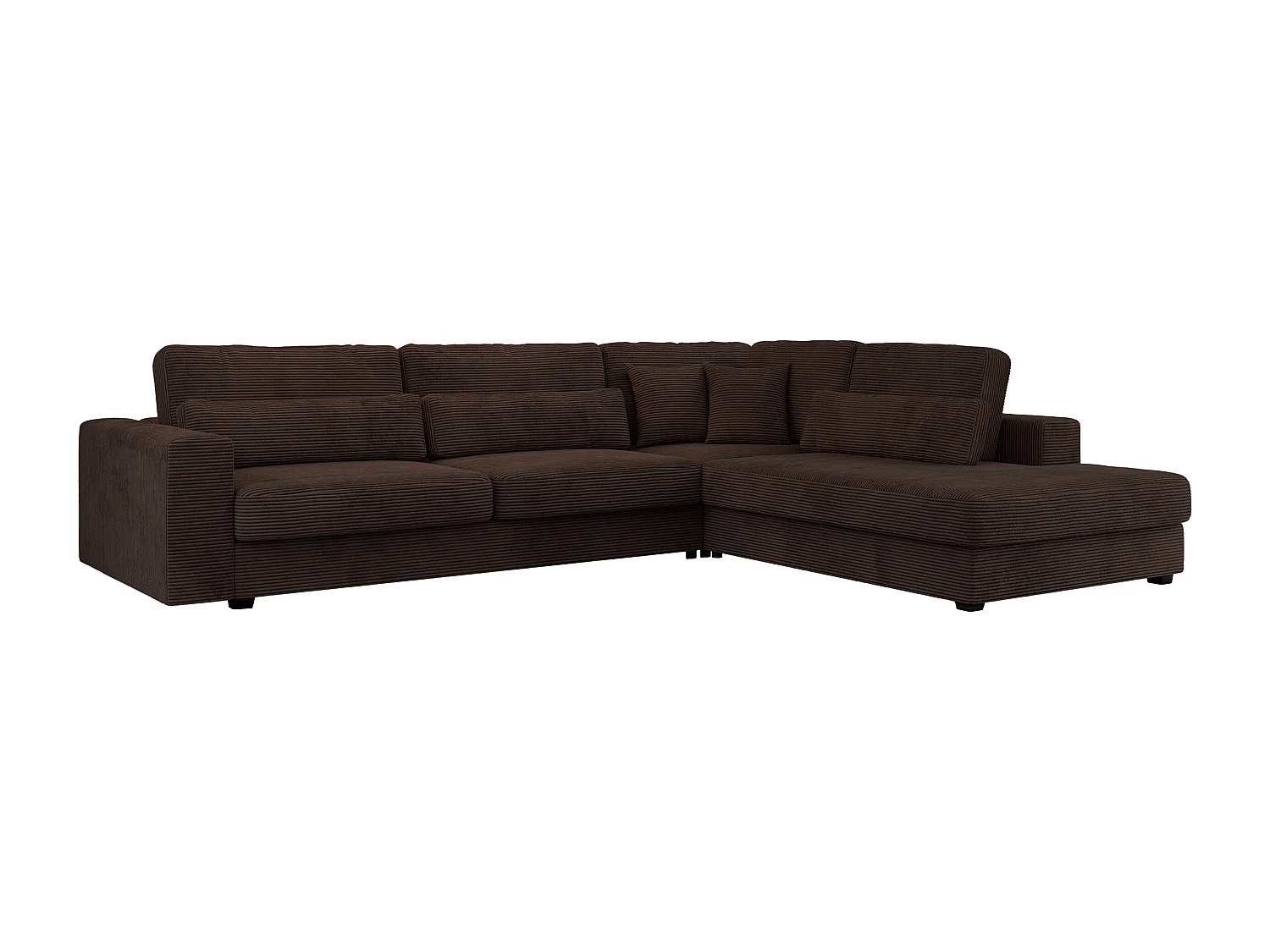 Ecksofa SAVONA - mit Armlehnen, lose Kissen, große L-förmige Ecke, Wohnlandschaft - Braun Cord - Ecke Rechts