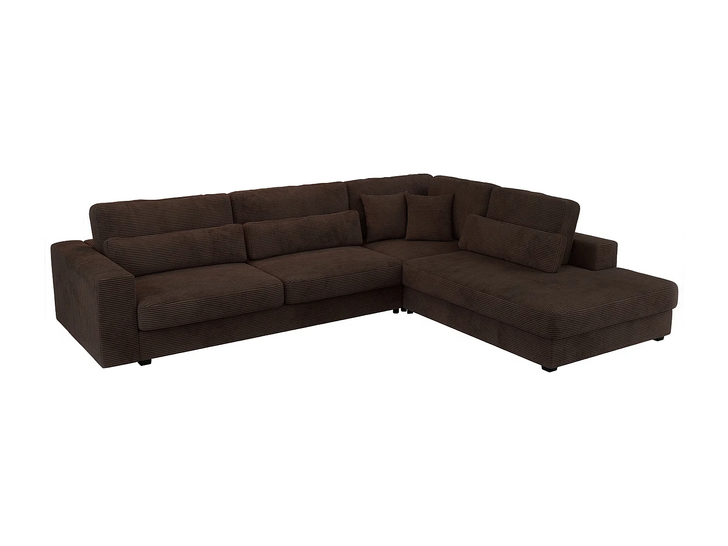 Ecksofa SAVONA - mit Armlehnen, lose Kissen, große L-förmige Ecke, Wohnlandschaft - Braun Cord - Ecke Rechts