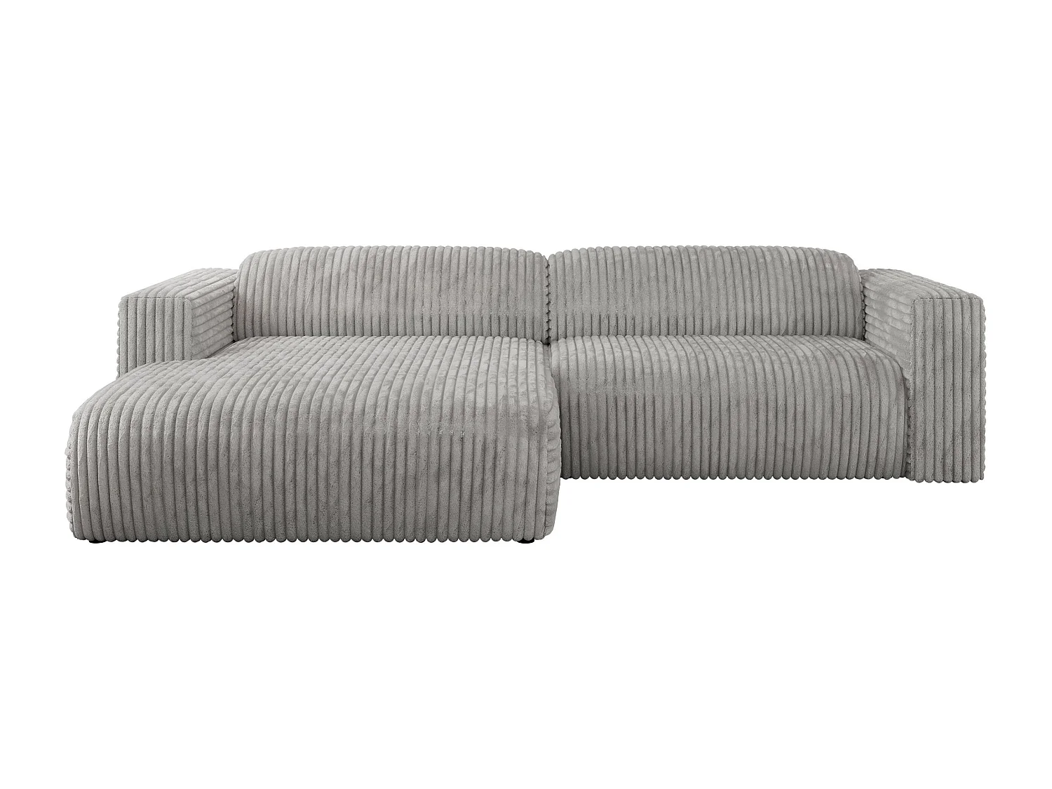 Ecksofa PASADENA - mit Armlehnen, Wohnlandschaft, freistehendes Sofa, große Ecke - Hellgrau Cord - Ecke Links