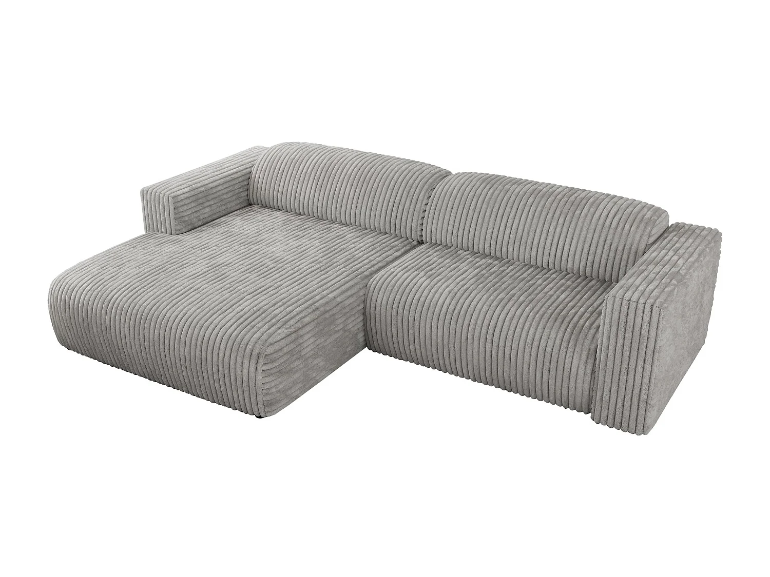 Ecksofa PASADENA - mit Armlehnen, Wohnlandschaft, freistehendes Sofa, große Ecke - Hellgrau Cord - Ecke Links