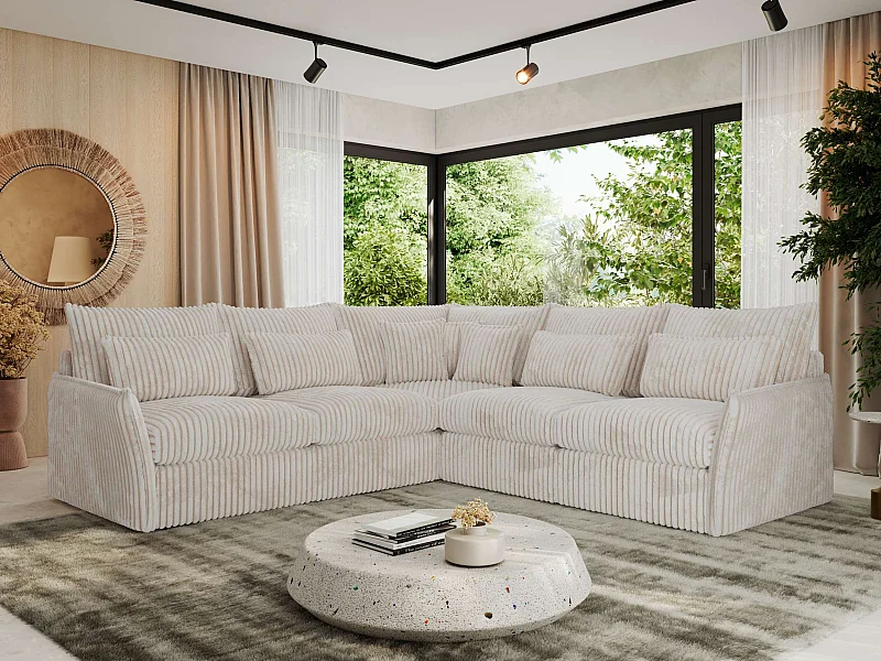 Ecksofa VERSO - modulare L-förmige Ecke, lose Kissen, Wohnlandschaft - Beige Cord