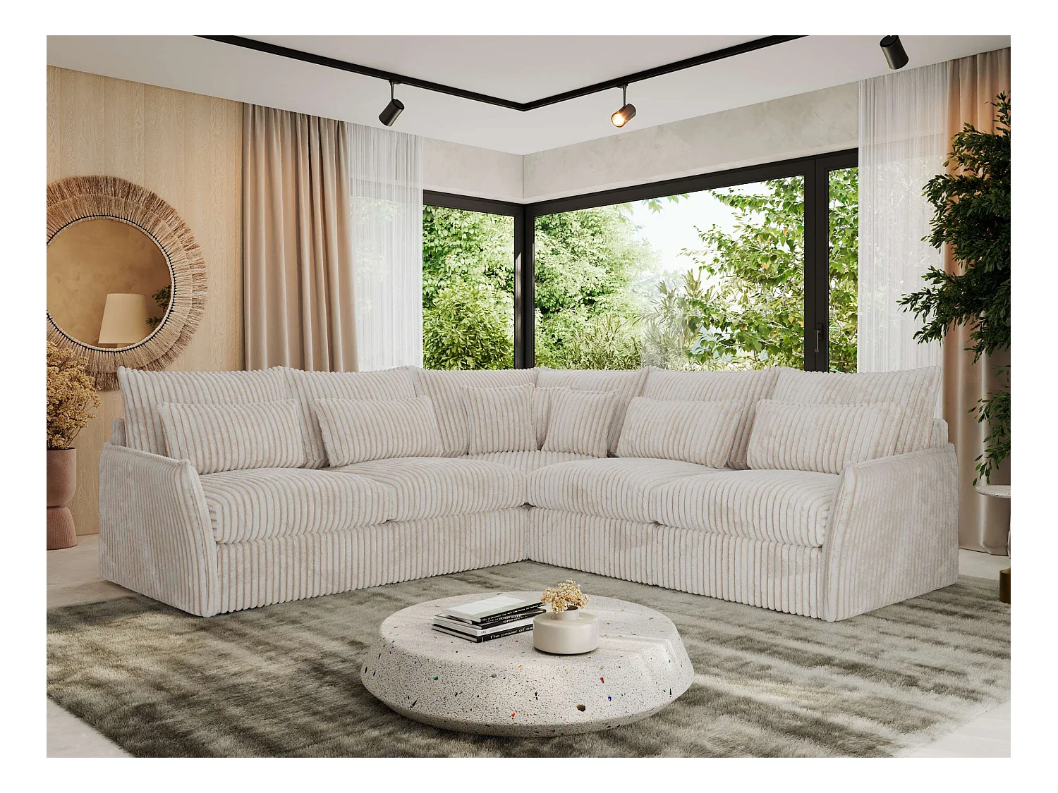 Ecksofa VERSO - modulare L-förmige Ecke, lose Kissen, Wohnlandschaft - Beige Cord