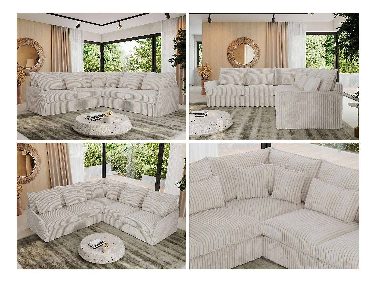 Ecksofa VERSO - modulare L-förmige Ecke, lose Kissen, Wohnlandschaft - Beige Cord