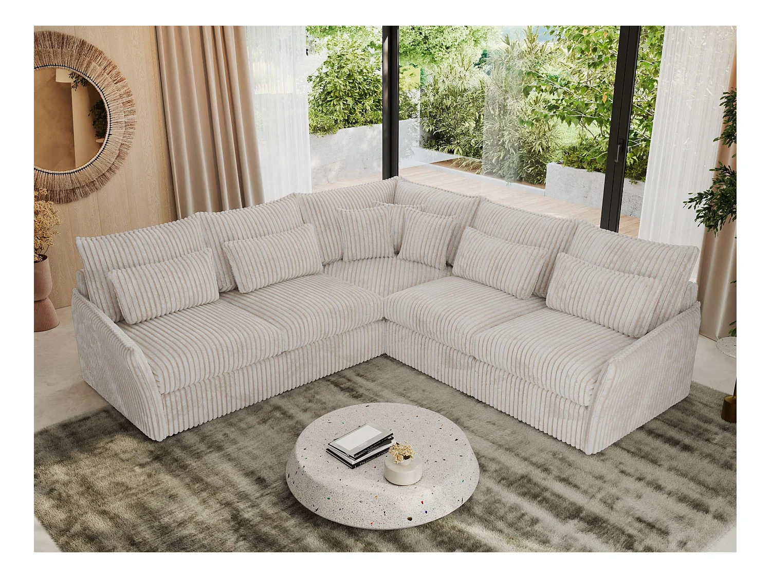 Ecksofa VERSO - modulare L-förmige Ecke, lose Kissen, Wohnlandschaft - Beige Cord