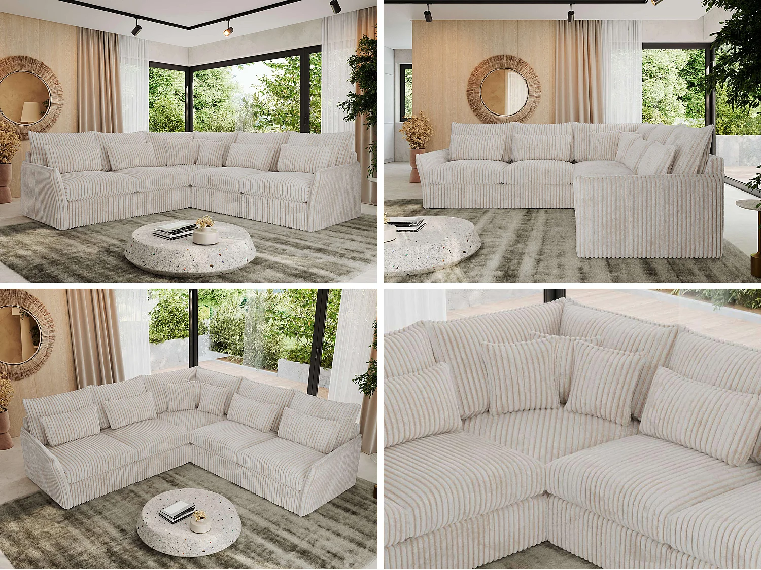 Ecksofa VERSO - modulare L-förmige Ecke, lose Kissen, Wohnlandschaft - Beige Cord