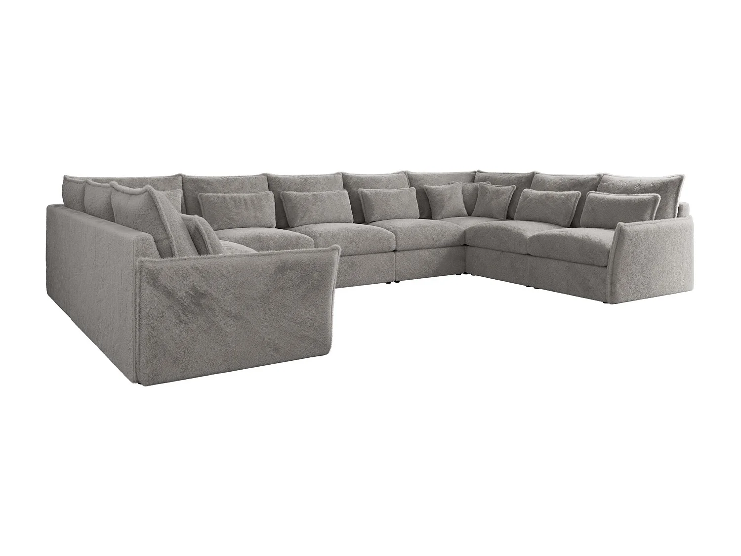 Ecksofa VERSO U9M - XXL Wohnlandschaft Ecke, modulare, Armlehnen und lose Kissen - Hellgrau Plüsch