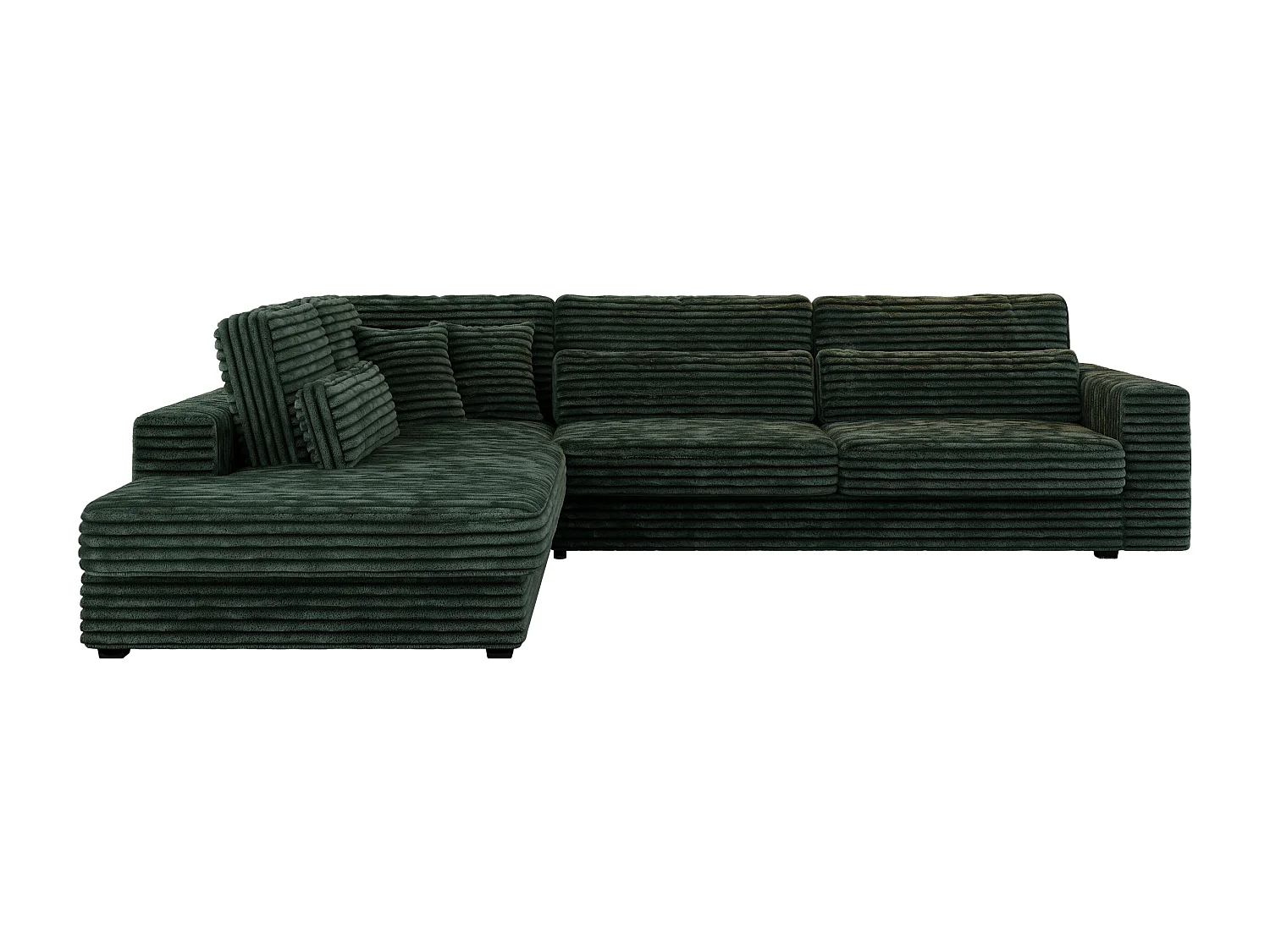 Ecksofa SAVONA - mit Armlehnen, lose Kissen, große L-förmige Ecke, Wohnlandschaft - Grün Cord - Ecke Links