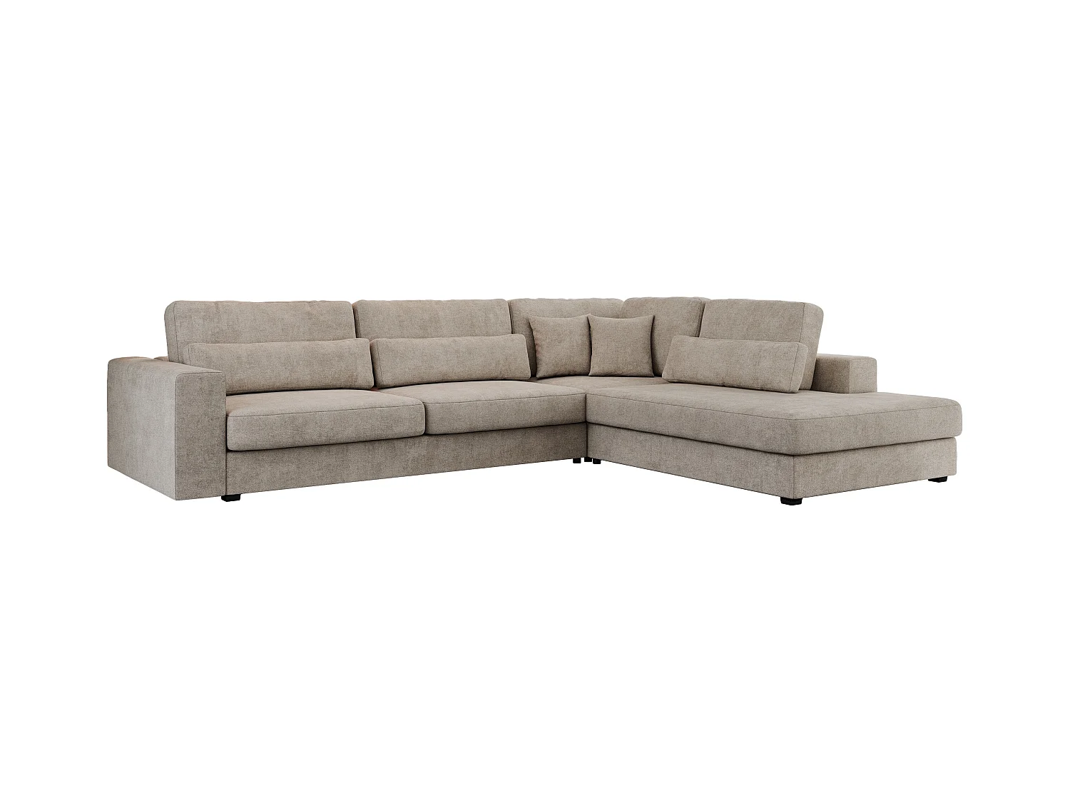 Ecksofa SAVONA - mit Armlehnen, lose Kissen, große L-förmige Ecke, Wohnlandschaft - Beige Strukture - Ecke Rechts