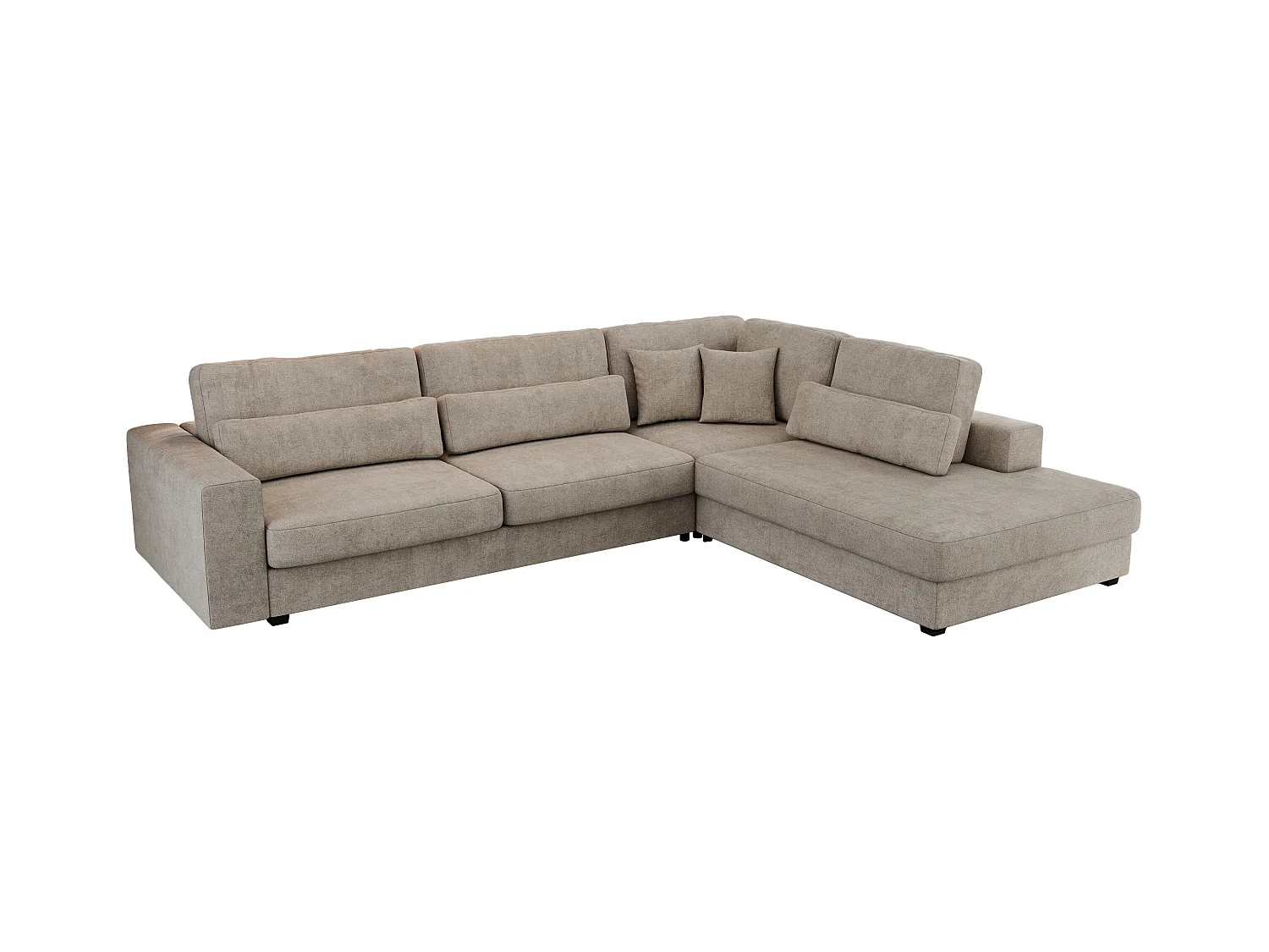 Ecksofa SAVONA - mit Armlehnen, lose Kissen, große L-förmige Ecke, Wohnlandschaft - Beige Strukture - Ecke Rechts