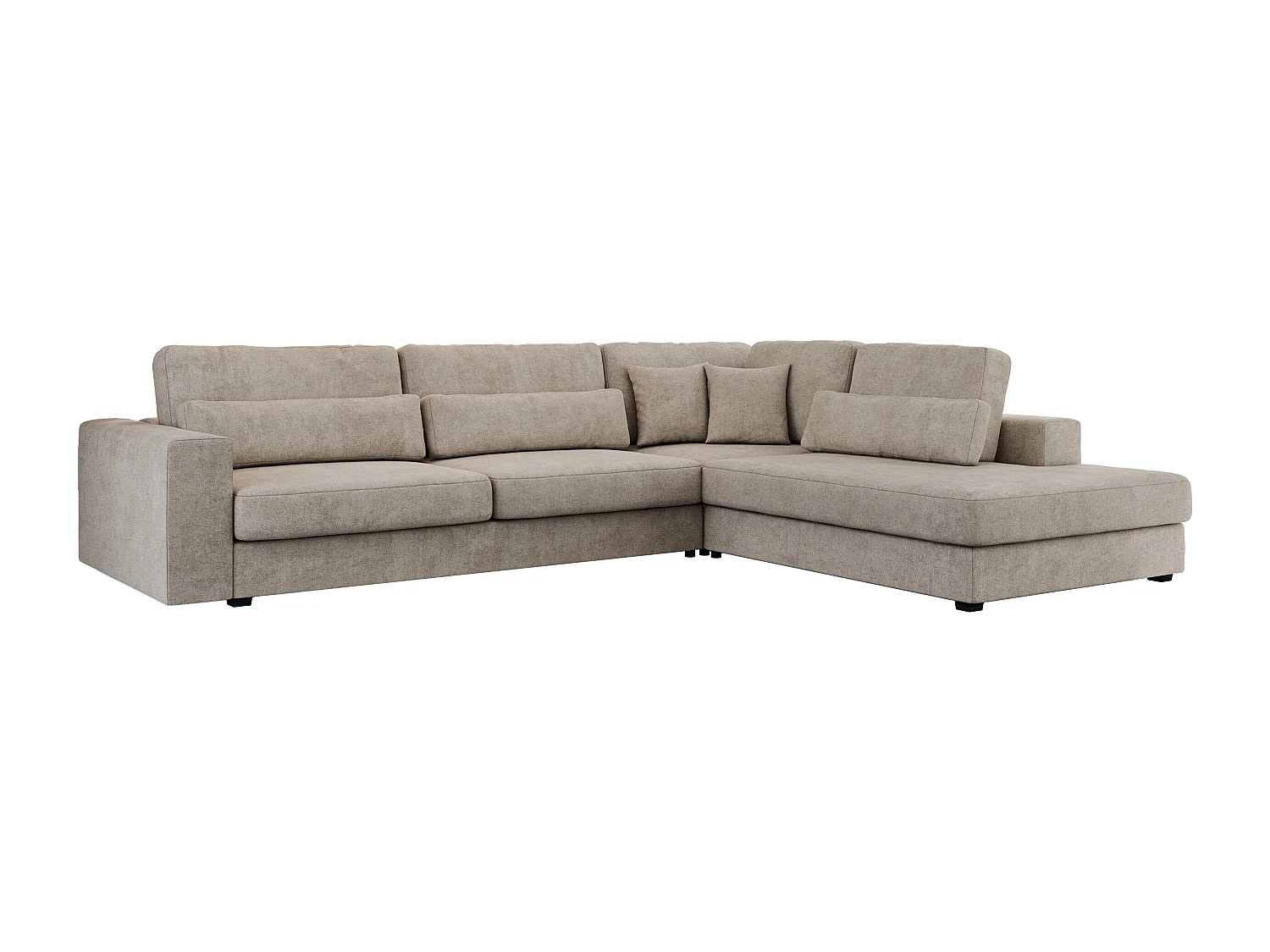 Ecksofa SAVONA - mit Armlehnen, lose Kissen, große L-förmige Ecke, Wohnlandschaft - Beige Strukture - Ecke Rechts