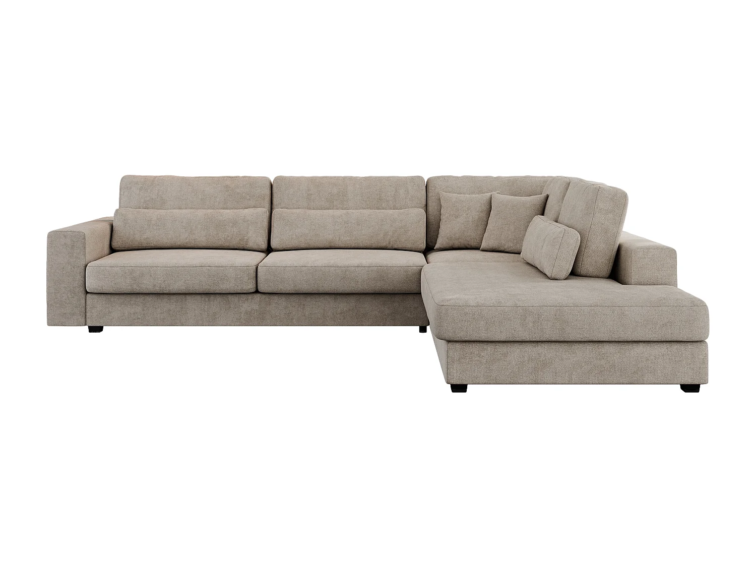 Ecksofa SAVONA - mit Armlehnen, lose Kissen, große L-förmige Ecke, Wohnlandschaft - Beige Strukture - Ecke Rechts
