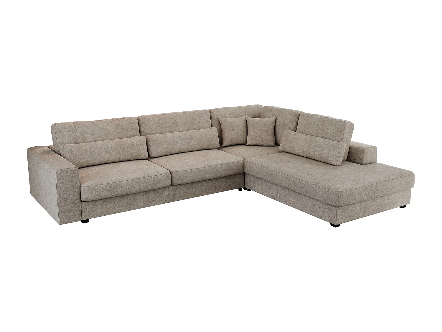 Ecksofa SAVONA - mit Armlehnen, lose Kissen, große L-förmige Ecke, Wohnlandschaft - Beige Strukture - Ecke Rechts